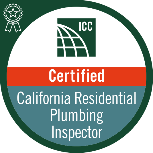 ICC California Residential Plumbing Inspector certification badge